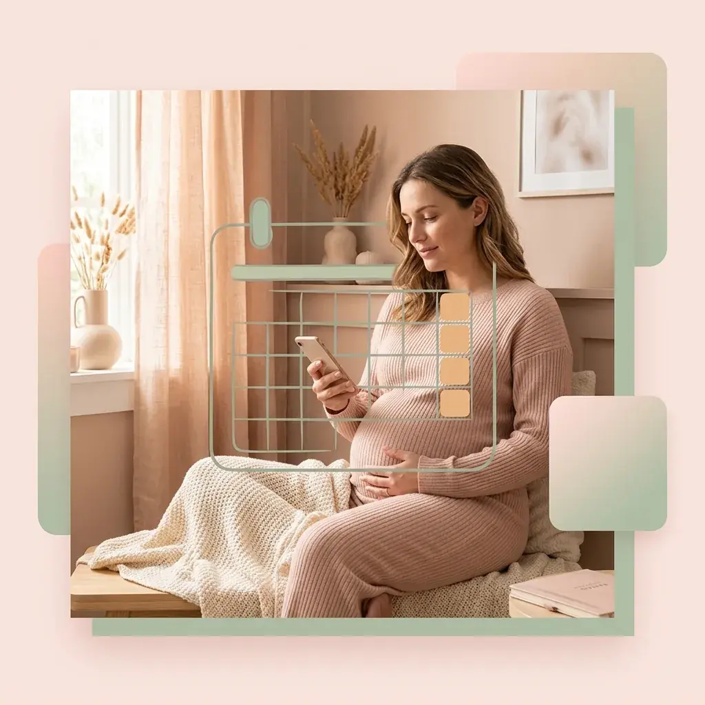 Pregnant woman tracking her week and baby's growth on her phone