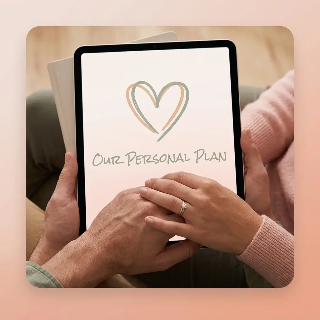 Couple collaborating on a personalized birth plan using a tablet
