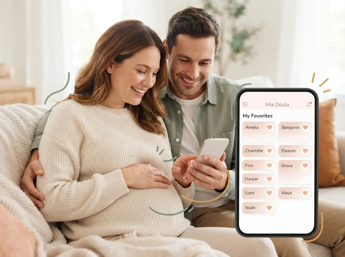 User saving favorite baby names in the Mia Doula app