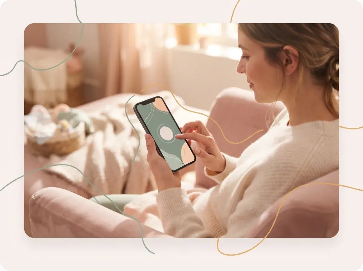 Woman tapping a button on her phone to start a contraction timer