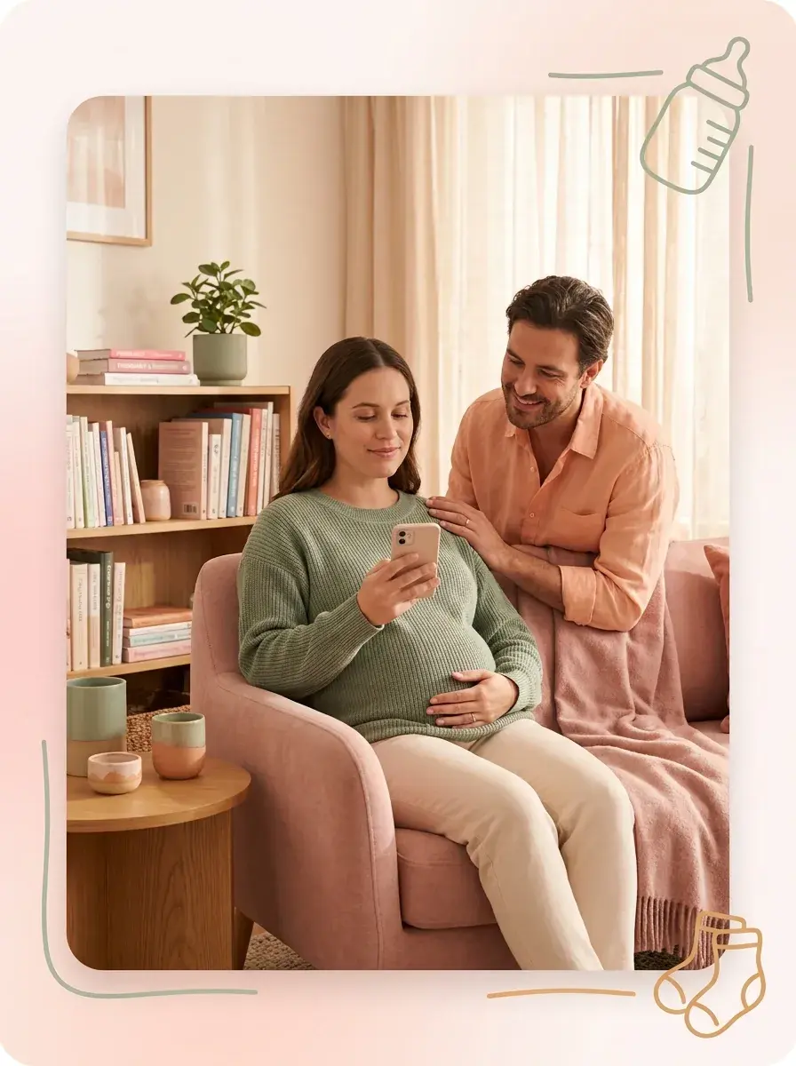 Woman calmly using the Mia Doula app on her phone