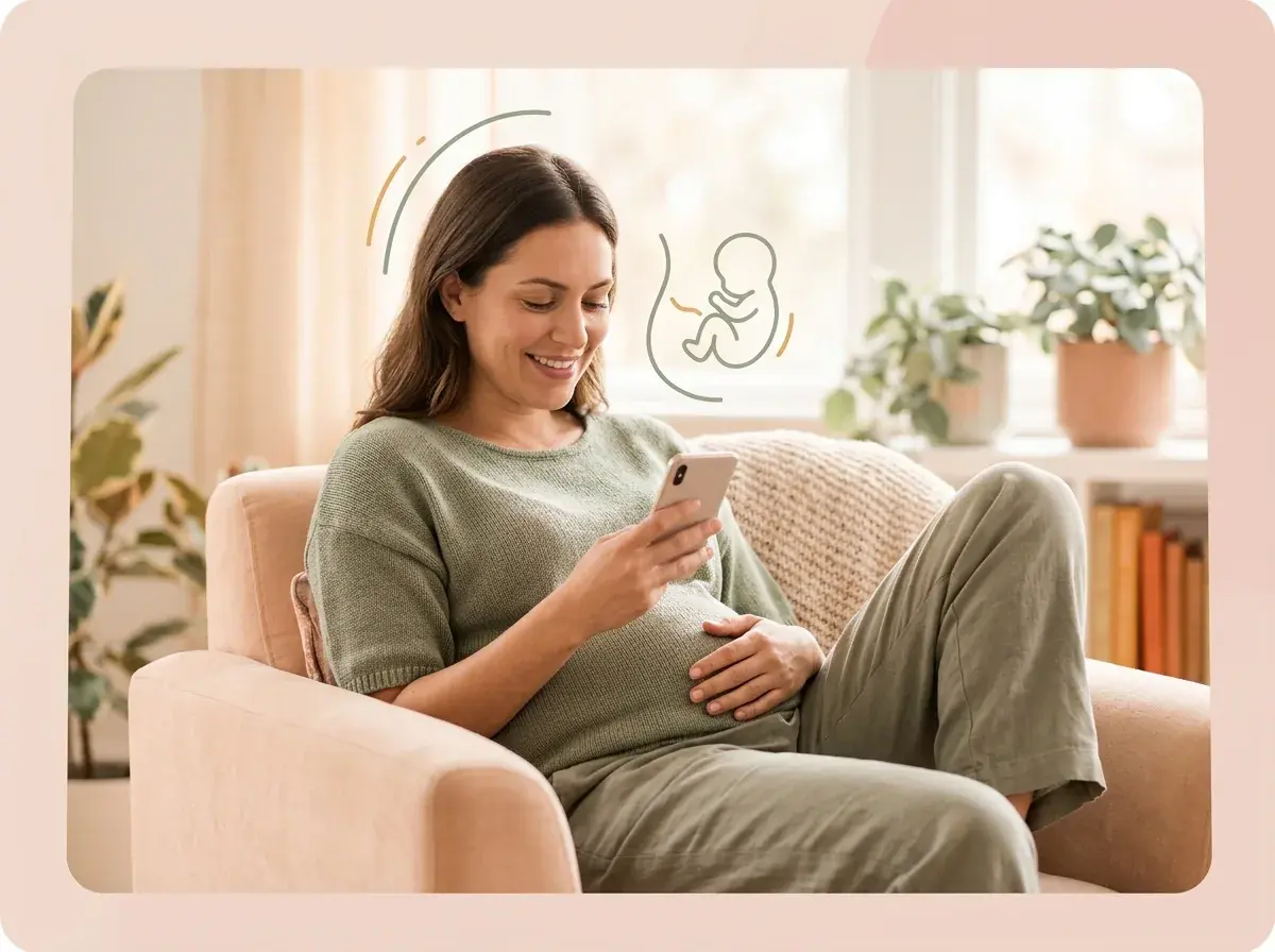 Woman engaging with Mia Doula app after calculating due date