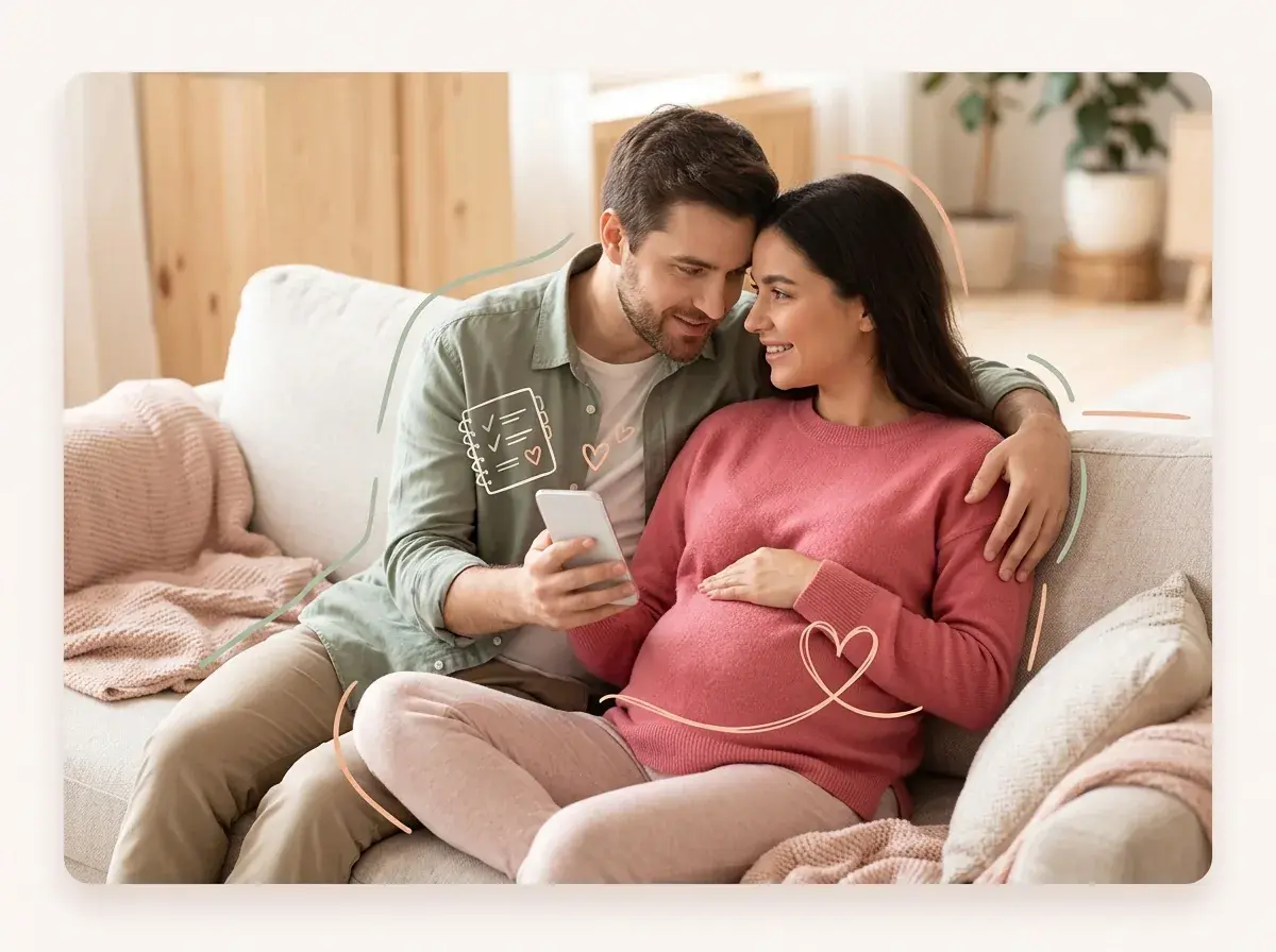 Couple using Mia Doula app to create a birth plan