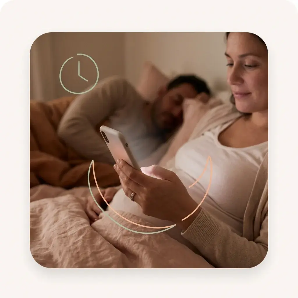 Woman checking her phone in bed late at night