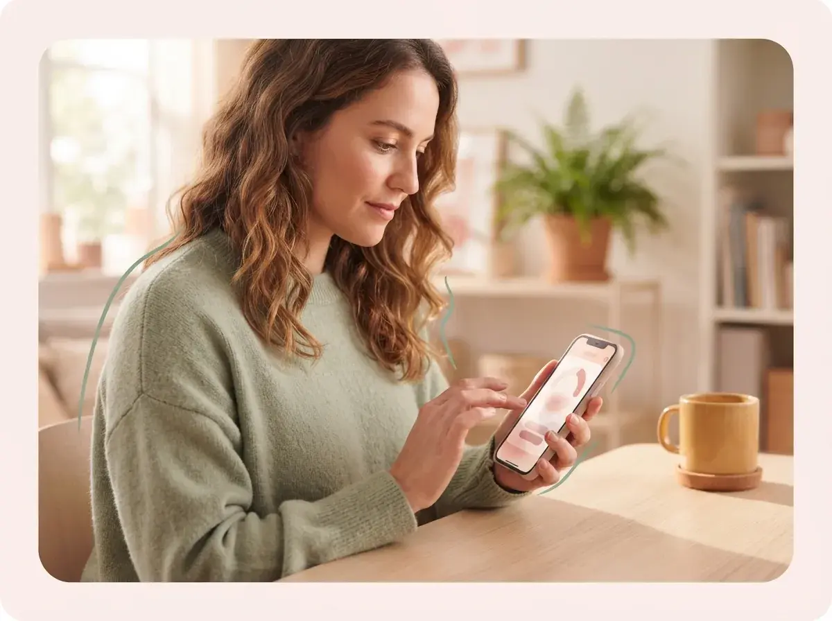 Woman entering period start date and cycle length into Mia Doula app