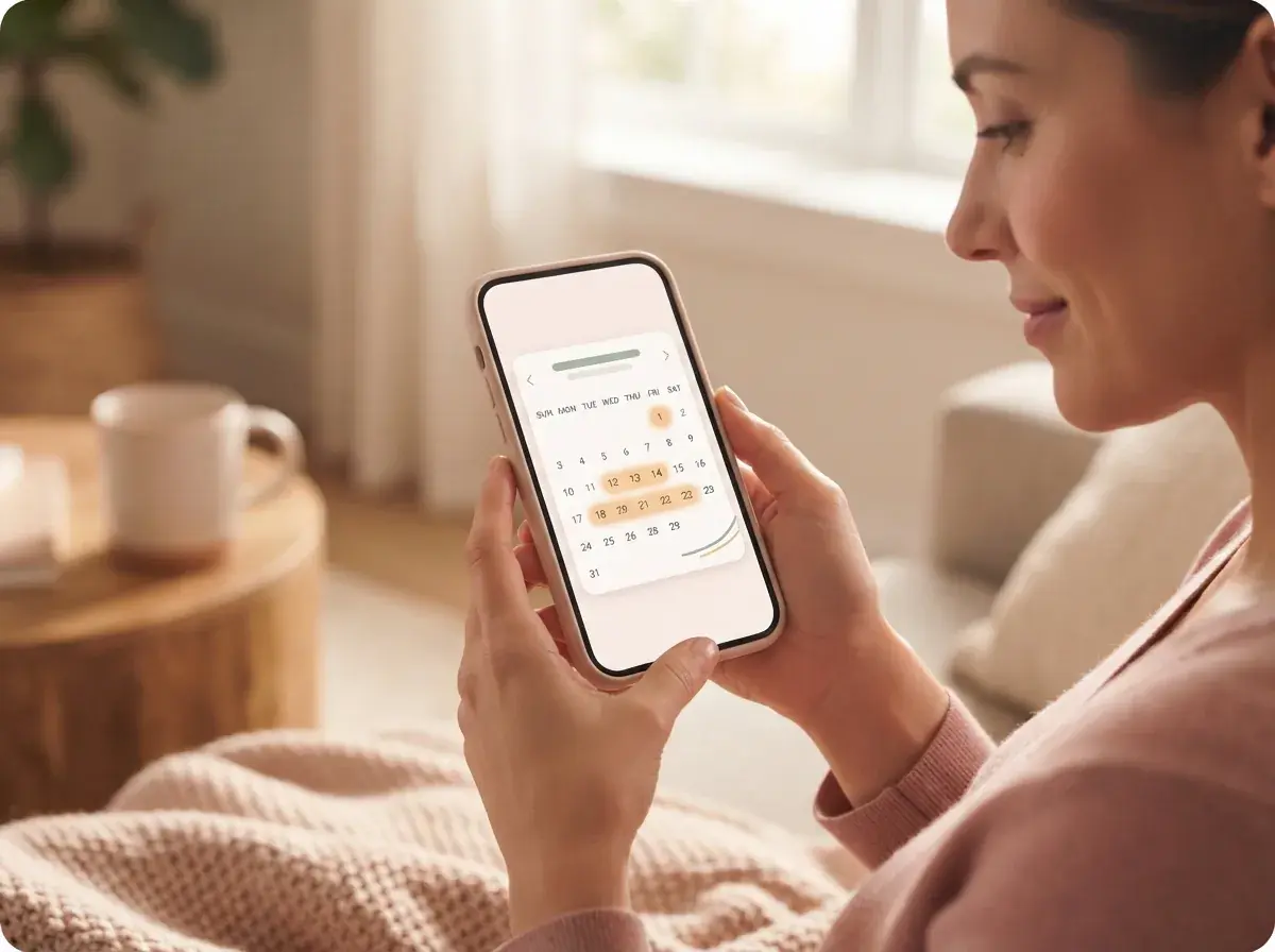 Mia Doula app displaying predicted ovulation and fertile window dates