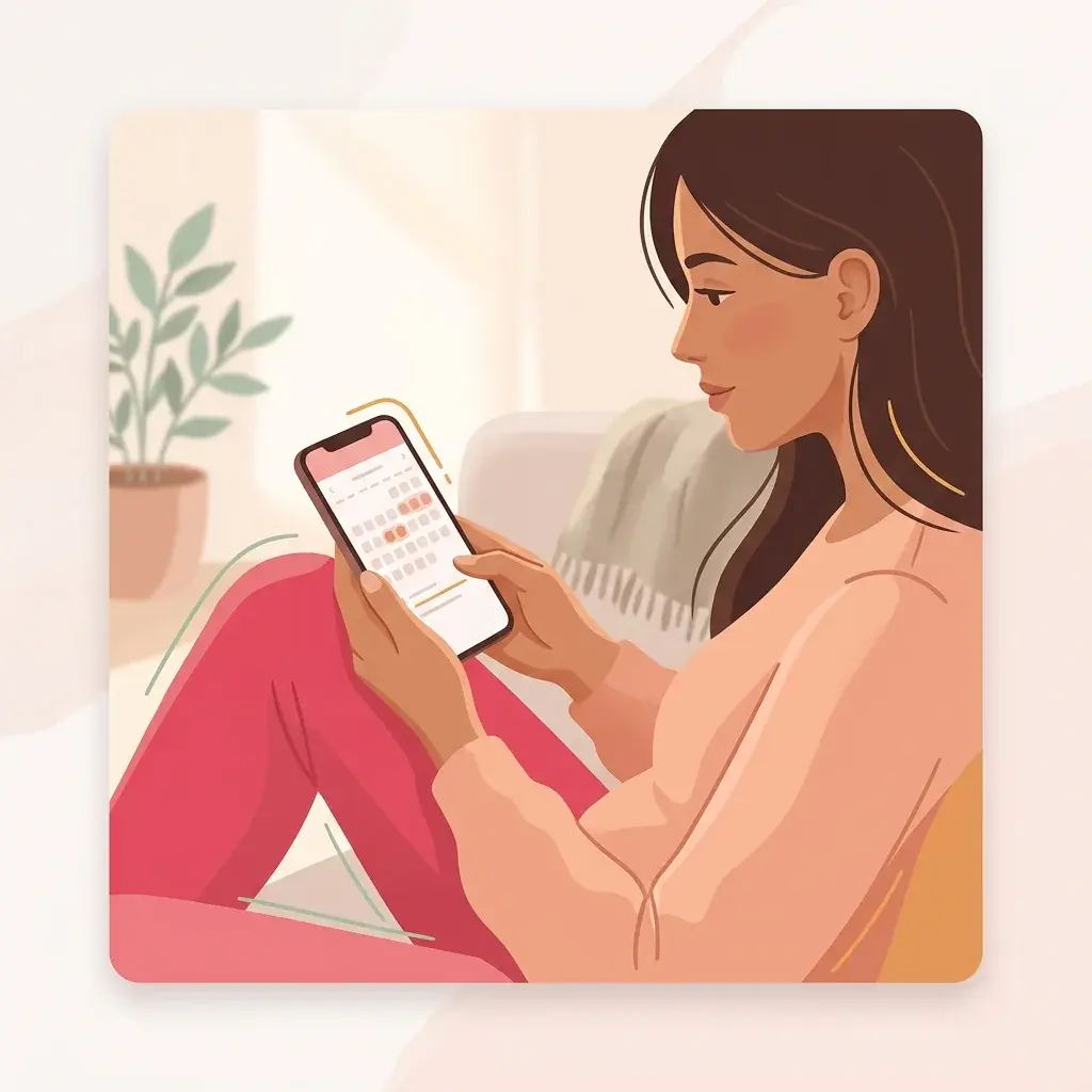 Woman checking her fertile window on a phone app