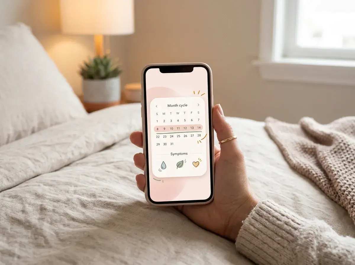 Woman using a free period tracking app on her phone